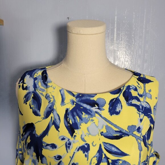 Alyx Size 18 Bright Yellow Blue Floral Spring Print Round Neck Sleeveless Dress - Picture 2 of 10